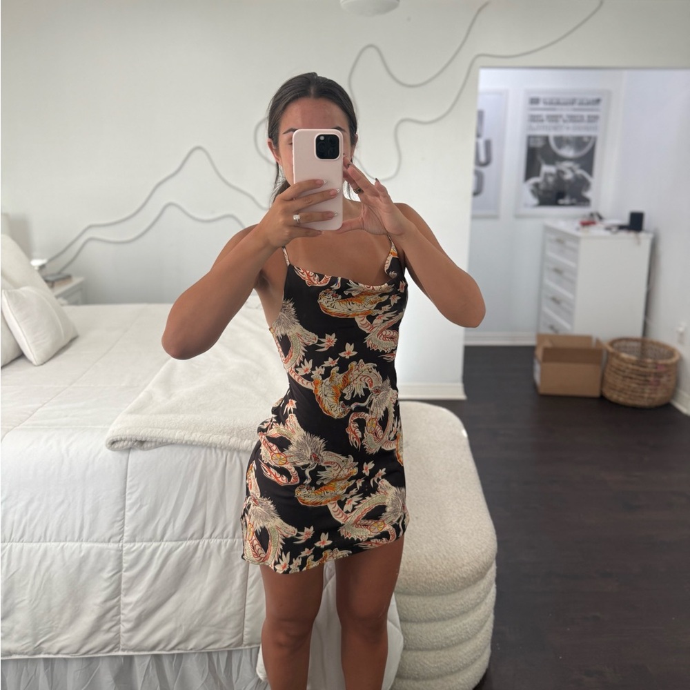 Urban Outfitters Black and Gold Dragon Mini Dress